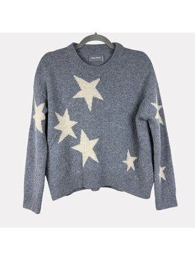 Zadig & Voltaire Markus C Star Cashmere Sweater Womens Small Gray Cream Crew